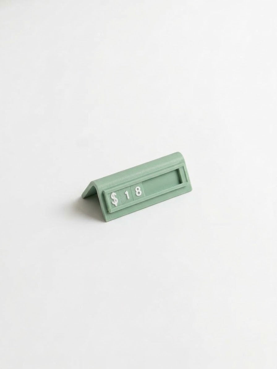mini green reusable countertop price sign for cafés and bakeries with interchangeable letter tiles