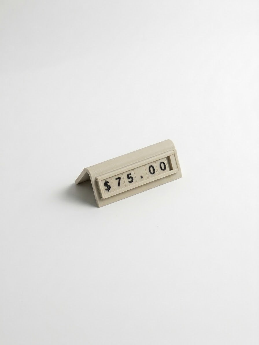 mini cream reusable countertop price sign for cafés and bakeries with interchangeable letter tiles