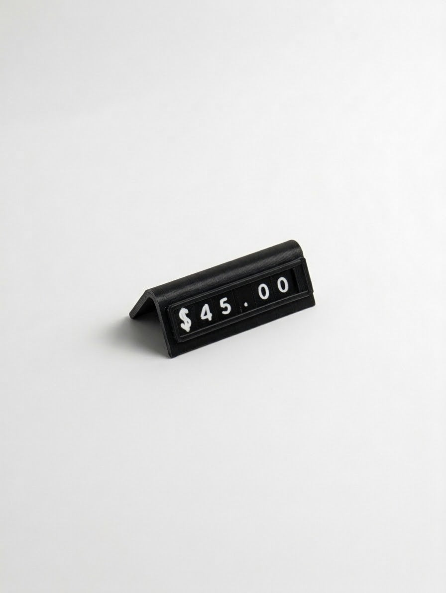 mini black reusable countertop price sign for cafés and bakeries with interchangeable letter tiles
