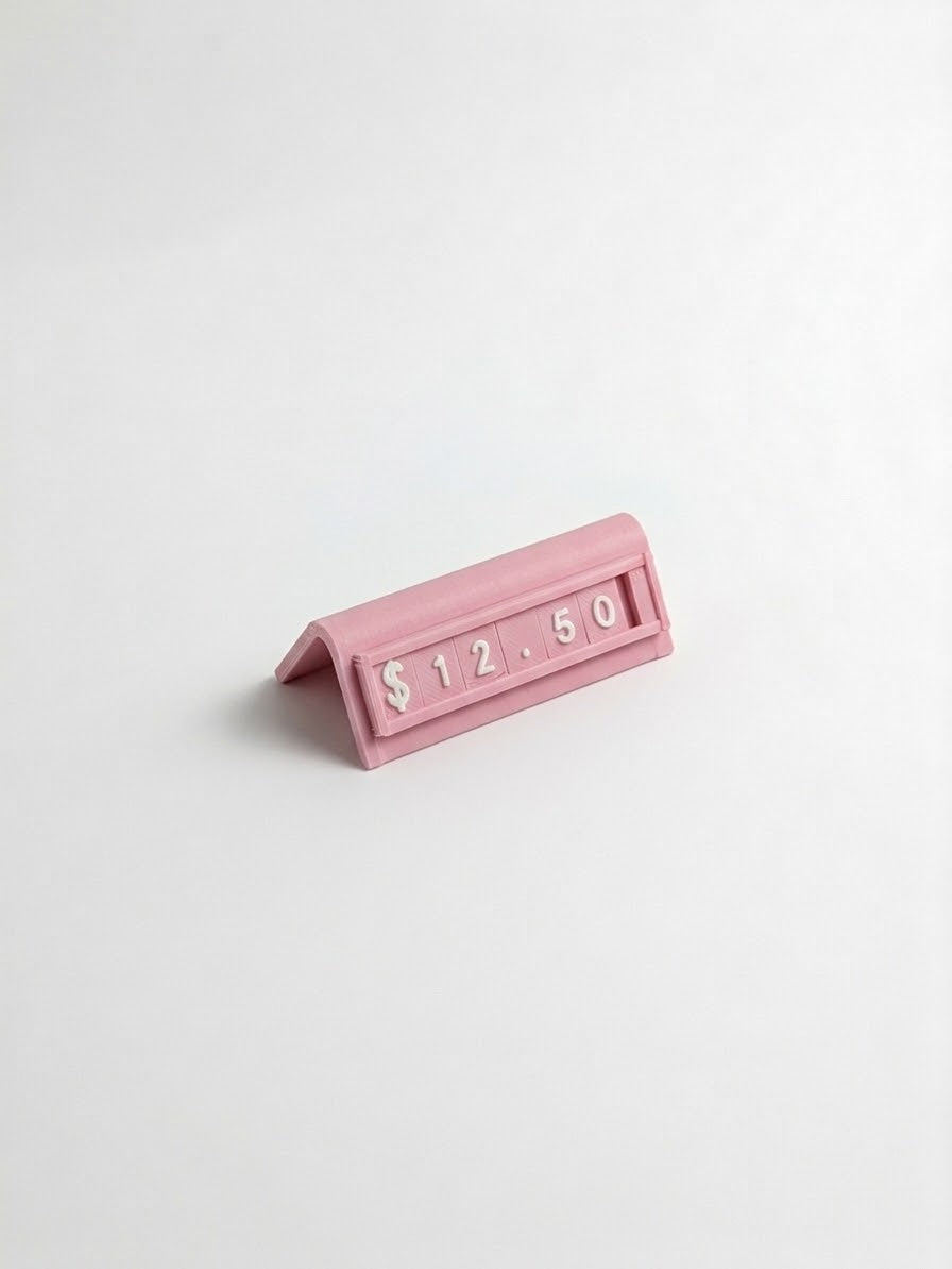 mini pink reusable countertop price sign for cafés and bakeries with interchangeable letter tiles