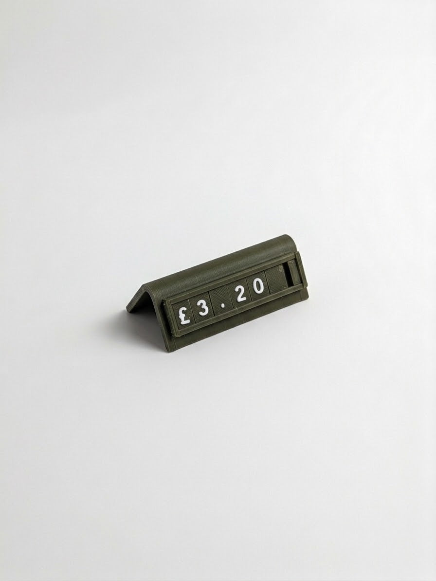 mini green reusable countertop price sign for cafés and bakeries with interchangeable letter tiles