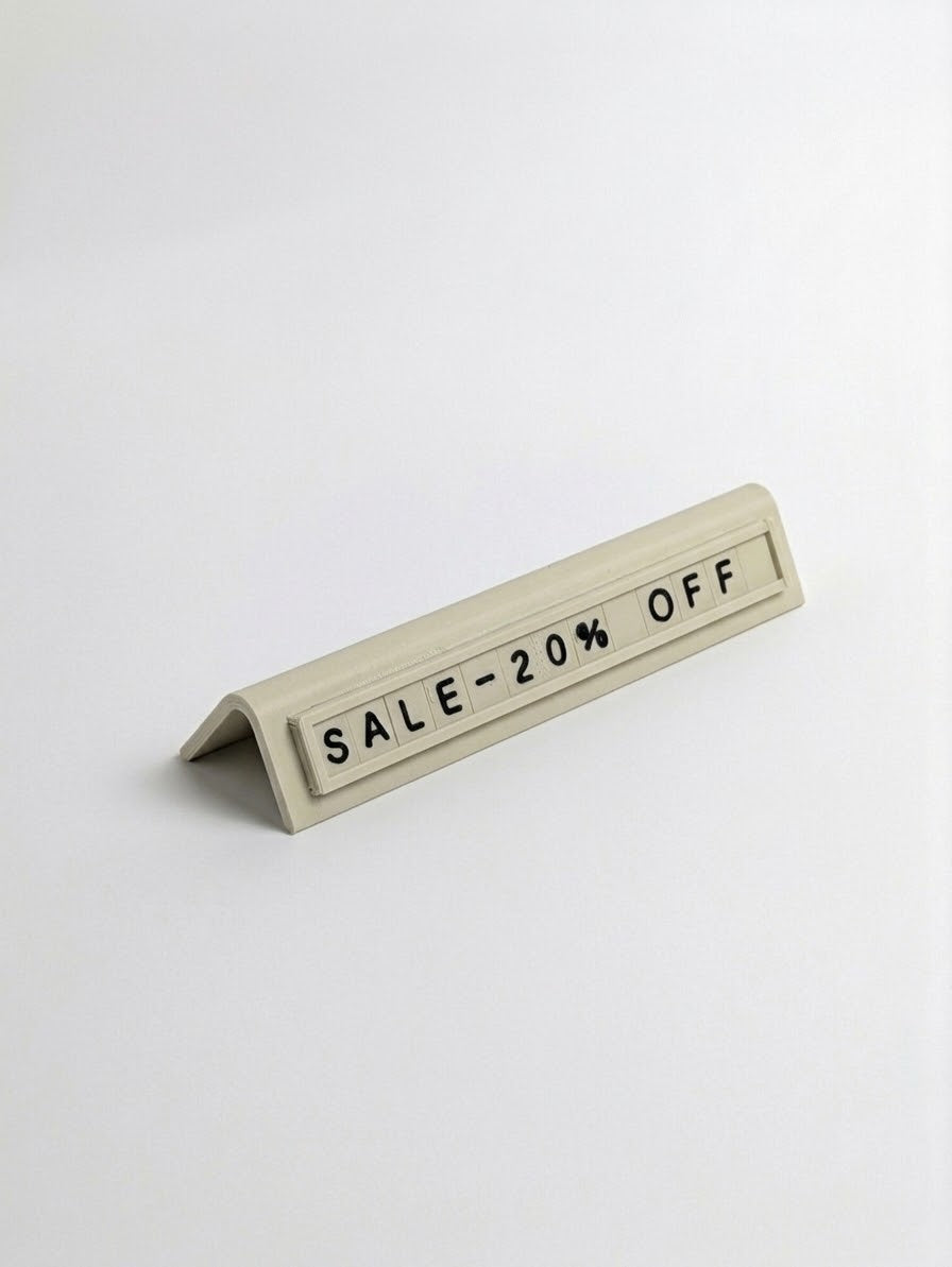 cream reusable countertop price sign for cafés and bakeries with interchangeable letter tiles