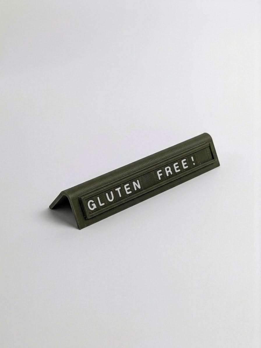 green reusable countertop price sign for cafés and bakeries with interchangeable letter tiles