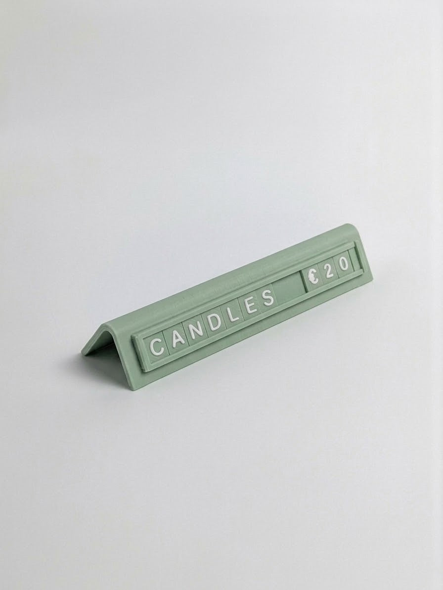 green reusable countertop price sign for cafés and bakeries with interchangeable letter tiles